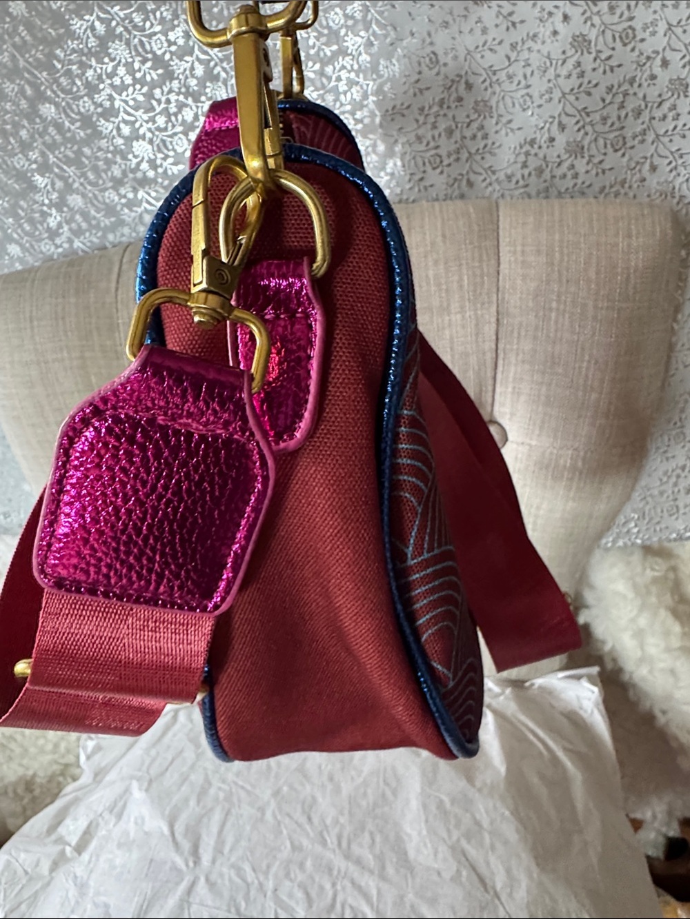 Kurt Geiger Multicolor Crescent Shoulder Bag with Pink Strap - Picture 4 of 9
